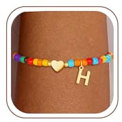 SLOONG Einschulung Geschenk - Armband mit Buchstaben für Frauen Mädchen | Vergoldet/Versilbert Bunte Perlen Armband Hypoallergen Armbänder Geburtstagsgeschenk Geschenke für Frauen Mädchen Kinder