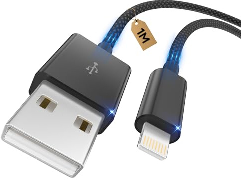 Zestiq USB A auf Lightning Kabel 1M, Auto Apple CarPlay Kabel, [MFi Certified] USB iPhone Ladekabel Nylon Geflochten Kompatibel mit iPhone 14 Pro/14 Plus/14/13/12/11/SE/X/XS/XR/8, iPad, iPod - Schwarz