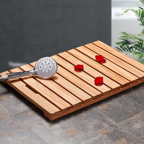 Tapis de bain antidérapant en bambou naturel imperméable de qualité commerciale pour baignoire et piscine, respectueux de l'environnement, antidérapant, tapis de douche en bois