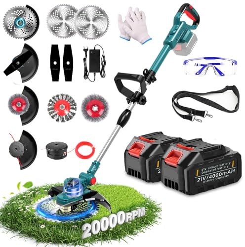 Tondeuse à gazon électrique sans fil avec 2 batteries et chargeur, équipement de tonte d'extérieur pour jardin, pelouse (noir)