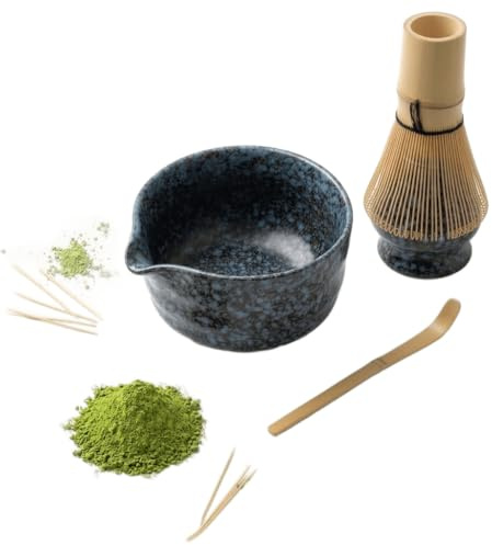SHOPIA Kit Matcha Completo - Set Matcha Japonés con Batidor de Bambú y Cuenco - Kit Te Matcha Ceremonial Ideal para Regalos, Juego de Té Macha Premium