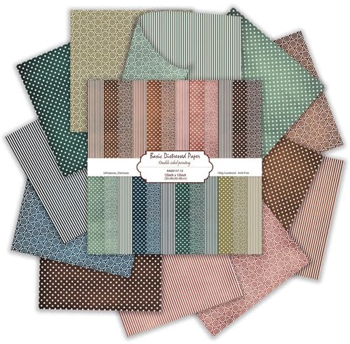 Scrapbook Papier 24 Blatt Doppelseitiges Punkte Muster Bastelpapier(Dunkel) | 30.5x30.5cm, 160 g/m² Buntes Motivpapier, Decoupage Papier zum Basteln für DIY-Kunstkarten Fotoalbum Journals Dekoration
