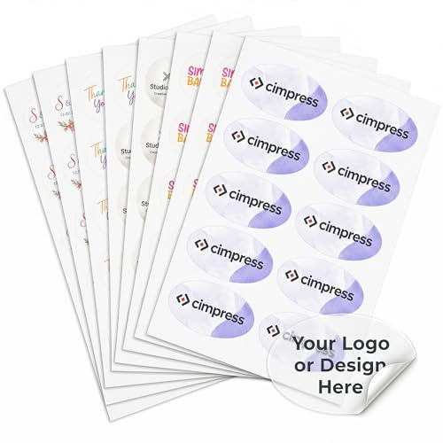 Cimpress Personalised Sticker Sheets, Pack of 60, Oval (5 x 7.6 cm) Transparent Labels, Add Logo and Design to Easy Peel Water Resistant Packaging Seals for Business