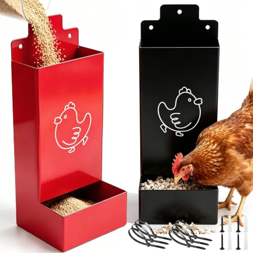JITPOU 2 stycken 1,5 l foderautomat kyckling fodertråg väggmontering | Foderdispenser av metall kycklingar foderdispenser kycklingfoder automatisk för vaktlar kycklingar kycklingar fjäderfä