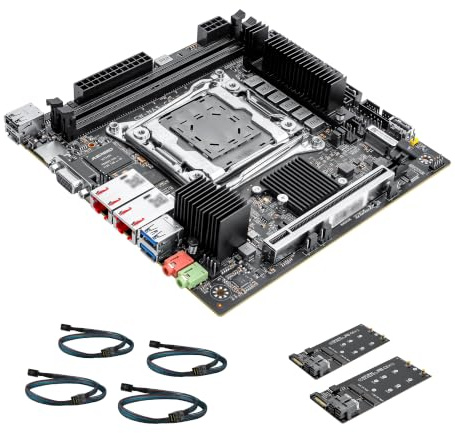 CWWK Mini ITX NAS Scheda Madre C612 Dual 10GbE LGA2011-v3 + 2x M.2 Adapter | Per Xeon E5 V3/V4. 4x SFF-8643. Include 2 adattatori di espansione NVMe M.2. Espandibile fino a 6x SSD NVMe