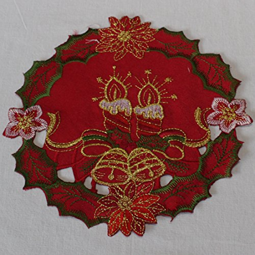 Anka Textil Weihnachts-Tischdecke Tischläufer Mitteldecke Tisch-Deckchen mit Weihnachtskerzen Motiven Stickerei Weihnachtsdeko Rot Größenwahl (20cm Rund)