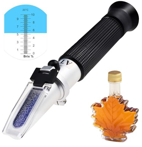 Brix-Refraktometer ATC-Bereich 0-10% Testen der synthetischen Bearbeitung Kühlmittel Ahornsaft Schneiden Flüssigkeit CNC-Ahornsirupbereiter Niedrigkonzentrierter Zucker Tee + LED-Licht & Pipetten