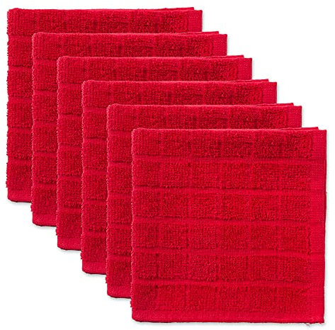 DII Solid Windowpane Dishcloth Set, Cotton, Red, 12x12