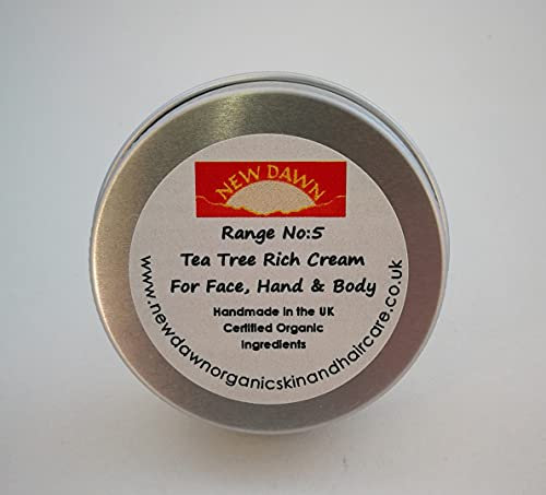 Organic Natural Tea Tree Rich Cream/Moisturiser for Dry skin - Range No.5 - Made with Coconut, Rosehip and Starflower Oil (30ml)
