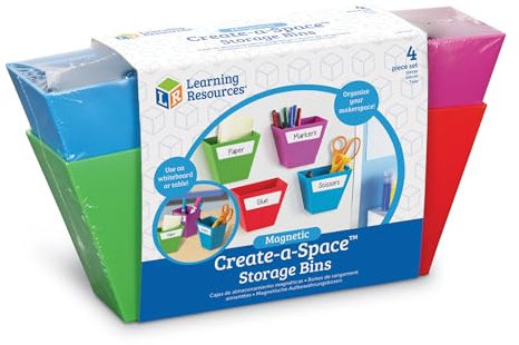 Learning Resources Ordnung machen – Magnetische Utensilien-Behälter (4er-Set), Bunte Aufbewahrungsboxen für Stifte, Scheren & Bastelzubehör, Mit abwischbaren Etiketten, für Schule & Zuhause
