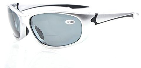 Eyekepper TR90 Unbreakable Sports Bifocal Sonnenbrillen Baseball Laufen Angeln Fahren Golf Softball Wandern silberner Rahmen grau Linse +2.0