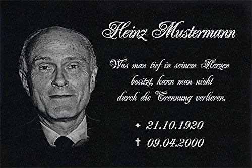 LaserArt24 Granit Grabstein, Grabplatte oder Grabschmuck mit dem Motiv Grabstein-ag06 und Ihrem Foto/Text und Daten