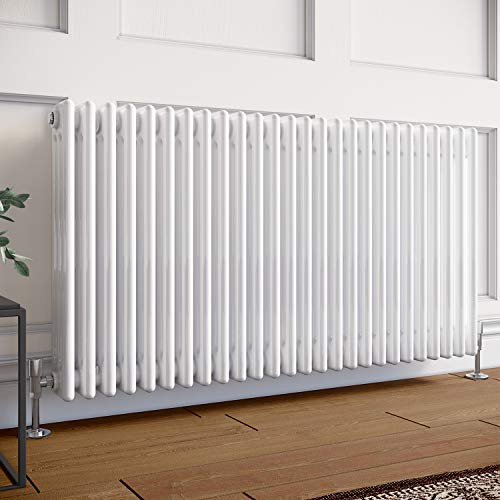 ELEGANT Traditional Cast Iron White Triple Column Horizontal Radiator 600x1177mm Ideal for Kitchen Living Room Bathroom