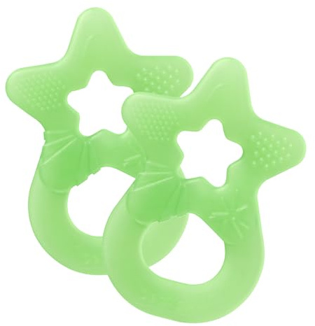 dentistar Beißring 2er-Set – Teether für Babys & Kleinkinder ab 3 Monate – Baby Beißring mit Griff aus weichem Material zur Zahnungshilfe & Massage – Made in Germany – Hellgrün