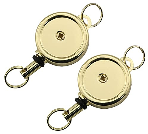 JCBIZ 2PCS Retractable Key Chain Zinc Alloy High Resilient Stretch Key Ring Holder Tool Telescopic Rope Anti-lose Gold