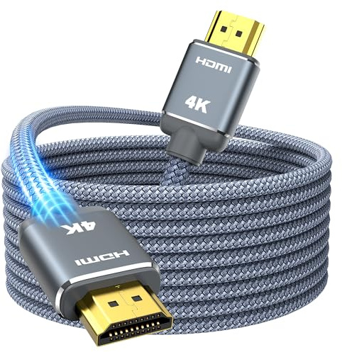 Snowkids Câble HDMI 4K 4.5m Câble HDMI par Ethernet en Nylon Tressé Supporte 3D/ Retour Audio - Cordon Hdmi pour Lecteur Blu-Ray/PS-3/ PS-4/ for Netfix/for Fire TV/Ecran - Gris