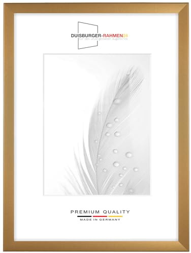 Duisburger-Rahmen24 DR24 55x75 Bilderrahmen (Gold schlicht) nach Maß, 35 mm breiter MDF Holzrahmen inkl. entspiegelter Anti-Reflex Kunstglasscheibe, stabiler Rückwand, Biegestiften und Aufhängern