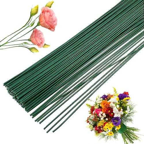 200 tallos florales de alambre de calibre 22, tallos florales de 16 pulgadas para arreglos florales, bricolaje, envoltura de tallos y manualidades, color verde oscuro