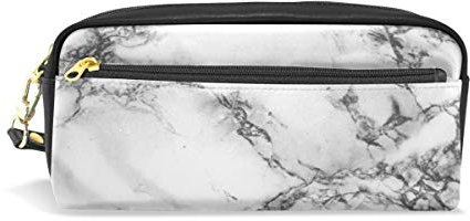 HMZXZ RXYY Federmäppchen Marmor Textur Schwarz Weiß für Student Groß Kapazität Reißverschluss PU Leder Mäppchen Schreibwaren Kosmetik Makeup Tasche für Mädchen Jungs Frauen