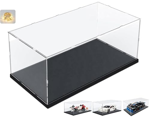 Vitrine Acrylique pour Collection pour Lego 10330 10295 10337 10353 43268 76450 42176 42160 10300 75435 Figurine Voiture, Épaissie Boite Plexiglas Transparente Vitrines LED, Noir Intérieur 40x20x20cm
