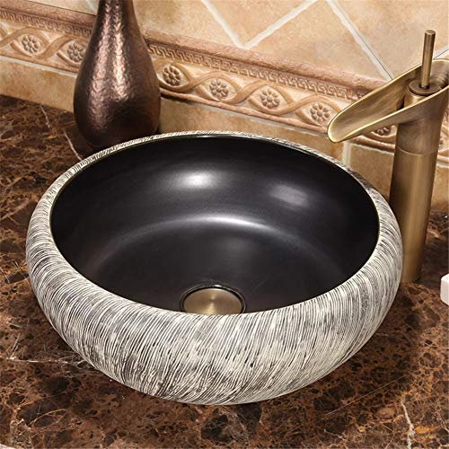 Créatif Vasque à Poser Céramique Lavabo Salle De Bains Évier Noir Et Blanc Ligne Art Famille Hôtel Classique Salle De Bains Équipement Décoration
