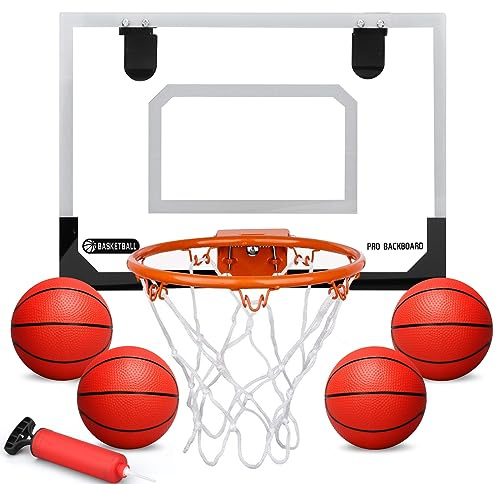 Boost Basketballkorb, Wandhalterung, Metallrand (20.3 cm), Hängebrett mit 16 cm Gummi-Basketbällen (40 cmx30 cm), lustiges Sportspiel für Kinder und Erwachsene, Indoor Office, Zuhause (40 cmx30 cm)