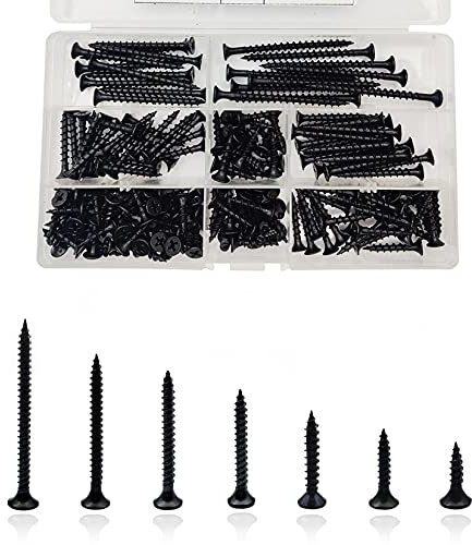 185 Pcs M4 Self-Tapping Screws Wood Assortment, Coarse Thread Point Drywall Screws, Black Cross-Pan Head 16/20/25/30/40/50/60mm