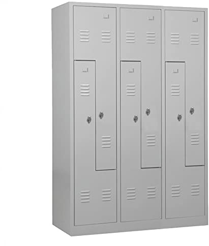 Schrank & Stuhl Spind – Metallspind in Z-Form 3 x 2 Abteilen 180 x 120 x 50 cm, Spindschrank mit Drehriegelvorrichtungen, Lieferung komplett montiert, Grau
