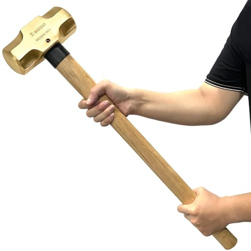 WEDO Messing Fäustel mit Holzstiel,Messinghaupt 4500g Vorschlaghammer,Abbruchhammer,Schlosser-Hammer Länge 800mm,Für die Präzisionsdemontierung,Mauerwerk Haushaltswerkzeuge