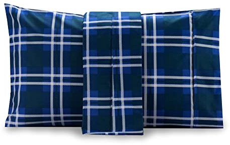 Valerian Plaid Printed Pillowcases 2-Piece Set Egyptian Quality 1500 Thread Count Timeless Classic Designs Soft and Smooth Weave, Wrinkle Resistant, Plaid King Pillowcase, Navy
