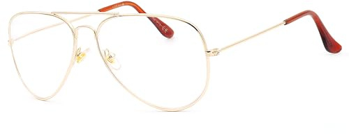 NEW VISION Occhiali da Lettura,Occhiali da Vista Uomo,Occhiali Vintage Donna,Montatura in Metallo con Doppio Ponte,Stile Unisex Retro Aviatore,Occhiali Discoteca (NV8132 Oro, 1.5)