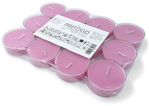 Pritogo Maxi Duftteelichte (12 St. Rosa - Rose) Kunststoffhülle 4 Std. Brenndauer Teelichter XXL Ø 5,8 x 2,3 cm