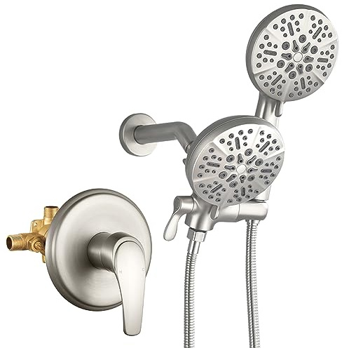 Dual Shower Faucet Set with Valve High Pressure Dual 2 in 1 Shower Combo Set Shower System with Handheld Showerhead 3-way Water Diverter Shower Trim Kit Brushed Nickel