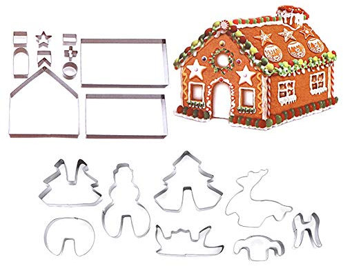 GROCKSTR Juego de 18 moldes de galletas de jengibre 3D de acero inoxidable para escenario de Navidad, herramienta para hornear galletas