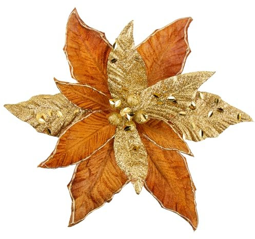 Oairse 4er-Set Ø30cm Künstliche Glitzernde Weihnachtsblumen, Weihnachtssterne für Weihnachtsbaum-DIY-Dekoration, künstliche Blumen für Feiertage, Esstisch-Mittelstück, Neujahrs-Ornamente, Bronze