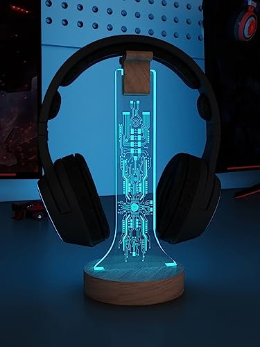 YuanDian PCB Light up Headphone Stand for Desk, Gaming Headset Wooden Holder RGB with 16 Color Lights for Game Room Decor