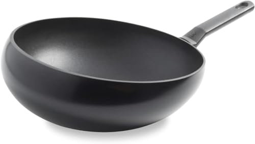 BK Wokarang Padella Wok in Ceramica Antiaderente Sana da 30 cm, Manico in Acciaio Inox, Senza PFAS, Induzione, Sicura per Forno e Griglia fino a 160°C, Durevole e Professionale, Lavastoviglie, Nero