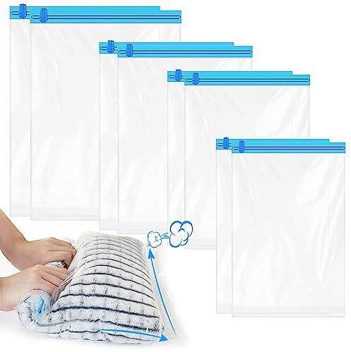 Mezeic 8 Pack Compression Bags for Travel, Roll Up Space Saver Vacuum Storage Bags Reusable No Pump Needed Compression Packing Bags for clothes, Bedding, Suitcases