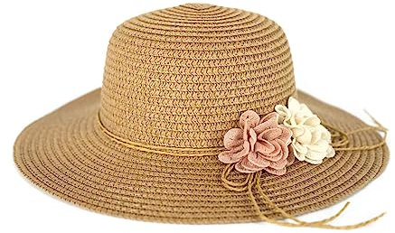 Mädchen Mütze Strohhut Sommerhut Strandhut Kinderhut Mädchenhut, Farbe: Beige