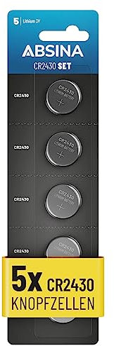 ABSINA® CR2430 Knopfzelle 5er Pack - CR 2430 3V Knopfzellen auslaufsicher & Lange Haltbarkeit - Knopfbatterie CR2430, Batterie 2430, Knopfzellen CR2430, Batterien CR2430, CR 2430 Knopfzelle