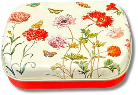 Pillendose, Bonbondose Minidöschen FridolinEdition - Metall - Blumen Maße: b/h/t: 6,0 × 1,8 × 5,0cm
