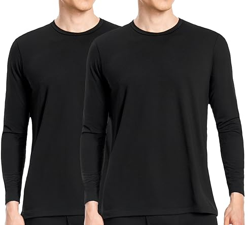 Nutria Maglia Termica Uomo Manica Lunga Pacco da 2, Maglie Termiche con Interno in Pile Girocollo, Biancheria Intima Termica Camicie Foderate in Pile Leggera Sci Corsa Ciclismo 2*Maglia Nero 2XL