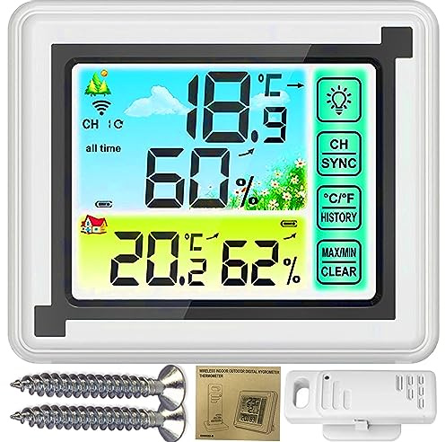 Retoo Funkwetterstation mit Außensensor, Farbdisplay, Wettervorhersage, 60m | 20–95 % Luftfeuchte, Innen- und Außentemperatur, °C/°F, 433,92 MHz, Hintergrundbeleuchtung, Standfuß, Magnetmontage