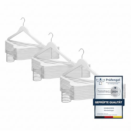 VonBueren 30x Kleiderbügel Holz weiß, Holzkleiderbügel, Holzbügel, Bügel | Holzkleiderbügel, Bügel mit 360° drehbarem Haken, Hangers Clothes für Hemden, Jacken, Hosen, Anzüge und Garderobe