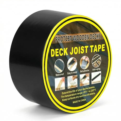 QWORK® 15 m x 100 mm Ruban de protection pour bois de terrasse, ruban de masquage adhésif puissant pour sous-constructions et bois, protection fiable contre les intempéries