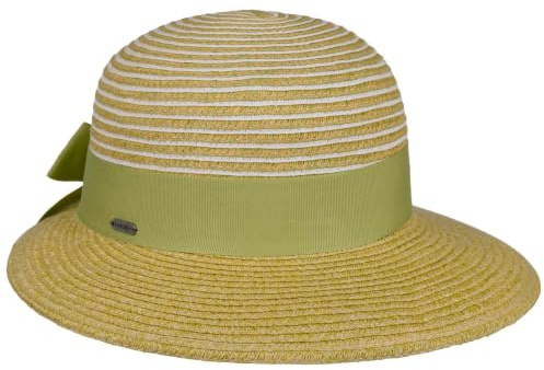 McBURN Tusali Twotone Strohhut Damenhut Sommerhut Sonnenhut Strandhut Damen - Made in Italy mit Schirm, Ripsband Sommer Frühling-Sommer - One Size grün
