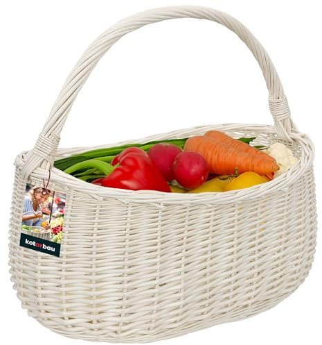KOTARBAU® Weidenkorb Einkaufskorb geflochten 440 x 280 mm Korb aus Weiß groß Einkaufskorb geflochten Weidenkörbe Korb mit Henkel Einkaufskörbe aus Weide Weidenkorb Pilzkorb