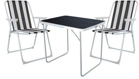 Mojawo 3tlg. Campingmöbel Set Alu Camping L80xB0xH68cm 1x Campingtisch mit Tragegriff + 2 Klappstühle Textilen Outdoor