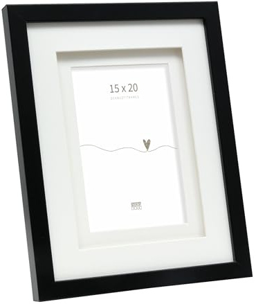 Deknudt Frames Bilderrahmen mit doppeltem Passepartout -Schwarz - S65KK2 P1 für Bildgröße 15x20cm - Bilderrahmen Holz MDF - Bilder aufhängen oder ausstellen | Mit Doppel-Passepartout, 1 Ansicht, Bildgröße 15 x 20 cm, MDF-Holz zum Aufhängen oder Aufstellen