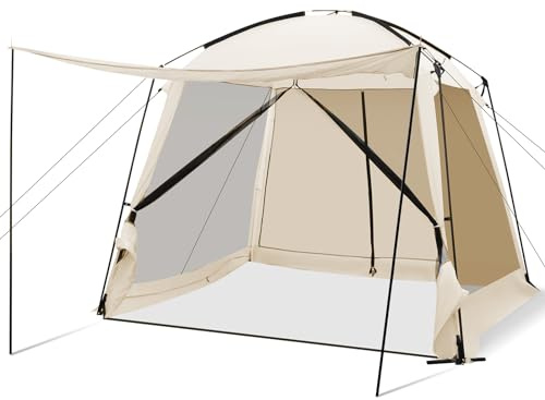 COSTWAY Tente de Camping pour 8-10 Personnes, Tente Dôme avec Vestibule et Moustiquaire Porte Zippée, Tente Portable avec Sac de Transport pour Camping Randonnée, 300x300x250cm, Beige